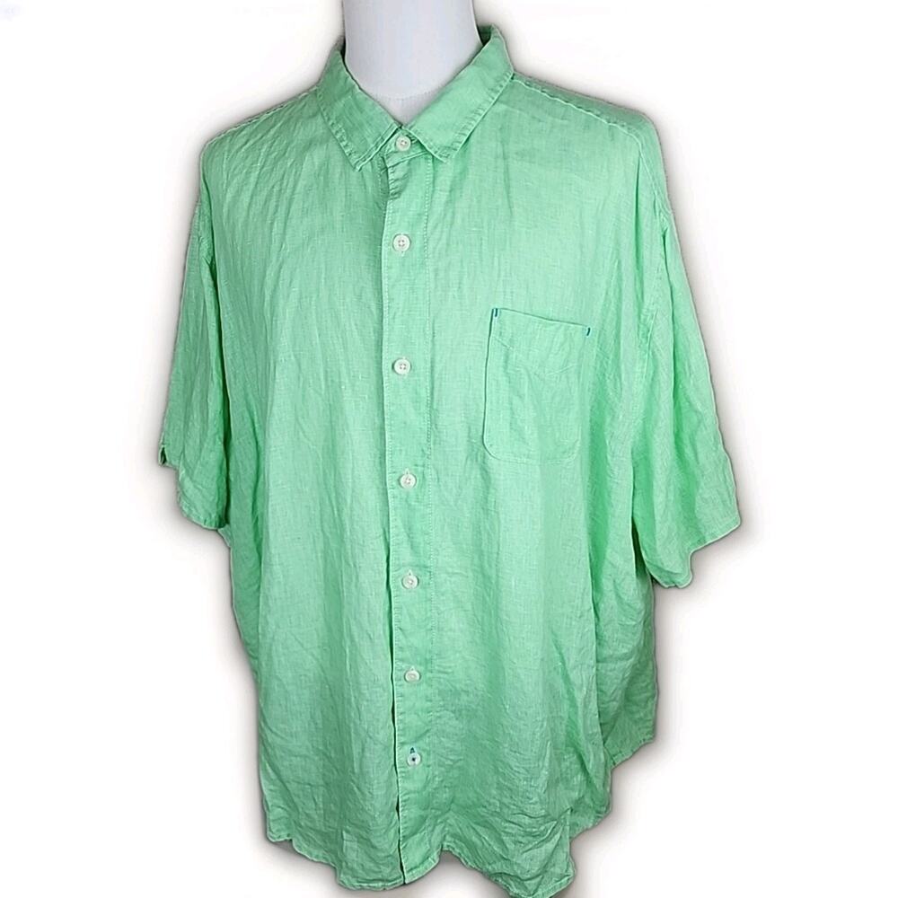Tommy Bahama Mens Short Sleeve Button Up 100% Linen Shirt Green Plus Size 3XLB